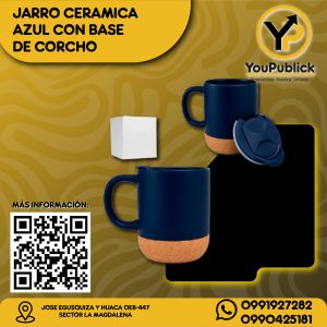 Jarro de Cerámica Azúl con Base de Corcho