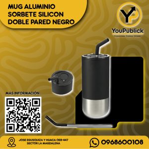 Mug Aluminio Sorbete Silicon Doble Pared Negro