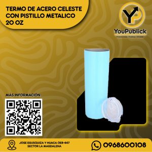 Termo de Acero Celeste con Pistillo Metálico 20oz