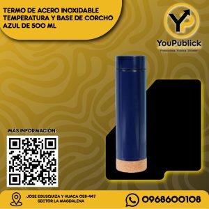 Termo de Acero Inoxidable Temperatura y Base de Corcho Azul 500ml al por Mayor
